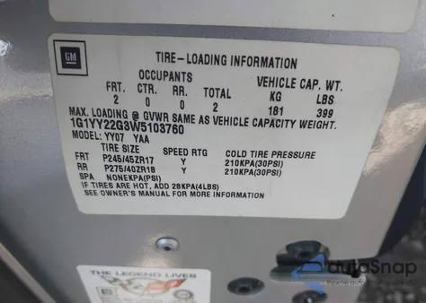 1998 Chevrolet Corvette z USA, uszkodzony, nr VIN 1G1YY22G3W5103760